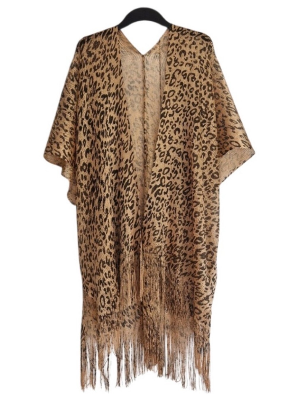 💐      CHEETAH PRINT FRINGE KIMONO COVER-UP NWOT - Picture 6 of 6